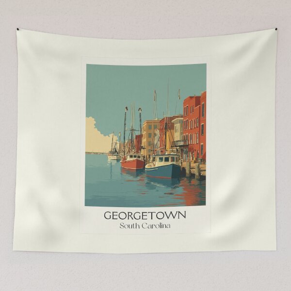 Item preview, Georgetown South Carolina Vintage Travel Art | Historic Seaport Harbor Design designed and sold by TuncGK.