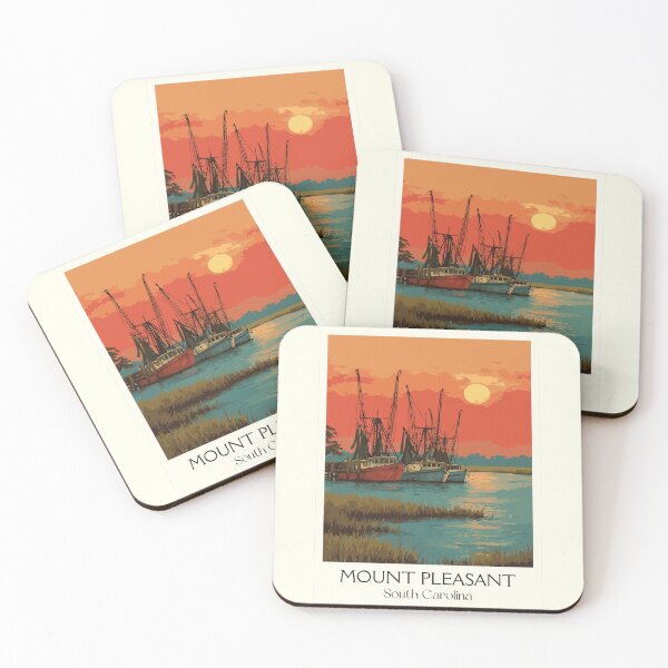 Item preview, Mount Pleasant South Carolina Vintage Art | Shem Creek Shrimp Boats designed and sold by TuncGK.