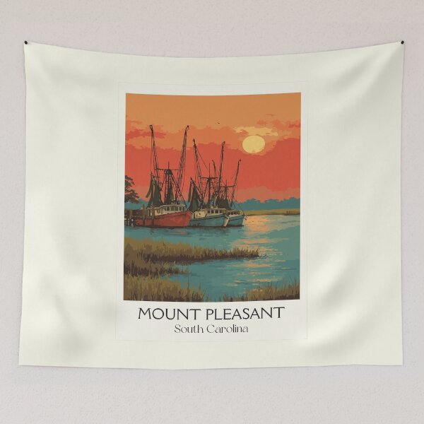 Item preview, Mount Pleasant South Carolina Vintage Art | Shem Creek Shrimp Boats designed and sold by TuncGK.