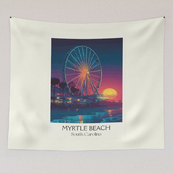 Item preview, Myrtle Beach South Carolina Retro Art | Grand Strand Ferris Wheel Sunset designed and sold by TuncGK.