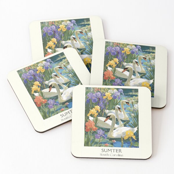 Item preview, Sumter South Carolina Vintage Art | Swan Lake Iris Gardens Illustration designed and sold by TuncGK.
