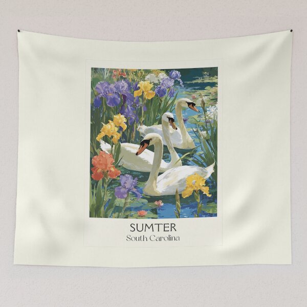Item preview, Sumter South Carolina Vintage Art | Swan Lake Iris Gardens Illustration designed and sold by TuncGK.