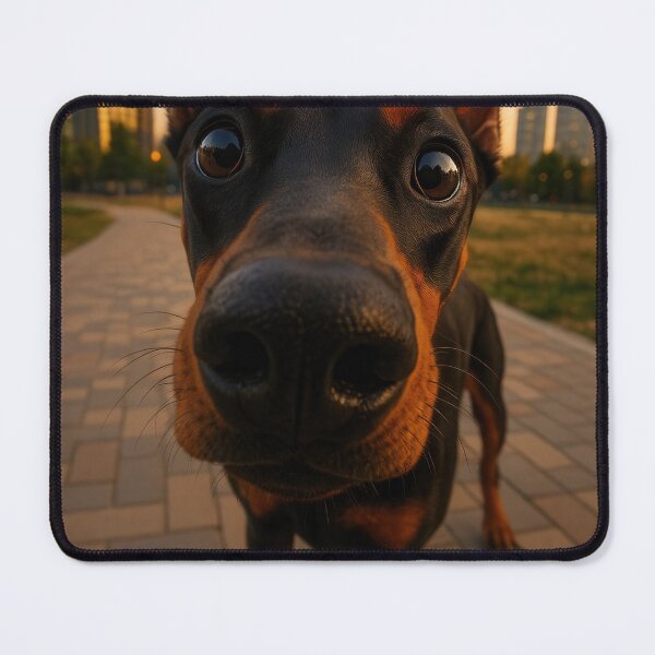 Item preview, Playful Doberman Fisheye Funny Dog Portrait designed and sold by Flying Doggo.