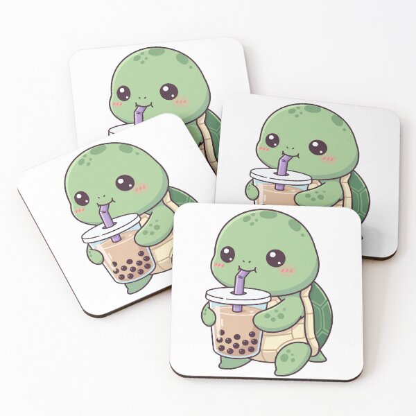 Item preview, Cute Green Turtle Bubble Tea – Kawaii Turtle Drinking Boba designed and sold by JalalMsd.