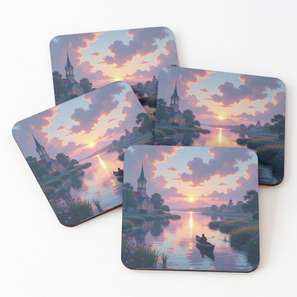 Item preview, Monet Mood – Sunset on the lake with boat, blossoms & churches in delicate color poetry and tranquility designed and sold by FotoworldEdel.
