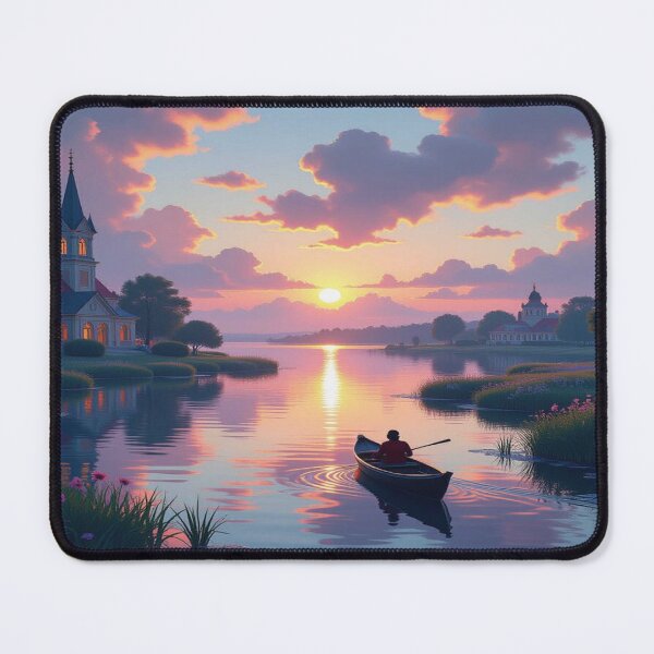 Item preview, Monet Mood – Sunset on the lake with boat, blossoms & churches in delicate color poetry and tranquility designed and sold by FotoworldEdel.
