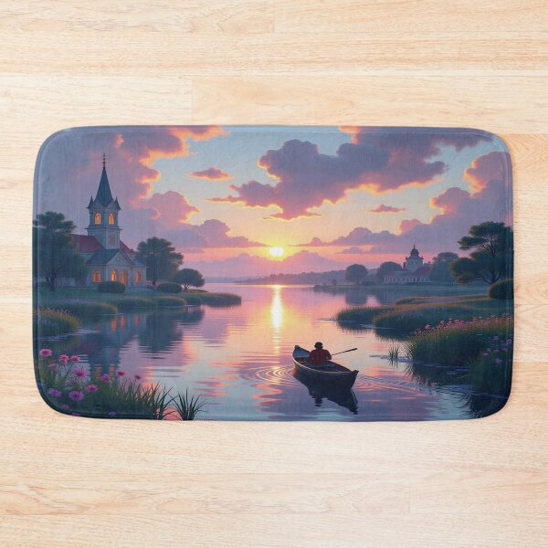 Item preview, Monet Mood – Sunset on the lake with boat, blossoms & churches in delicate color poetry and tranquility designed and sold by FotoworldEdel.