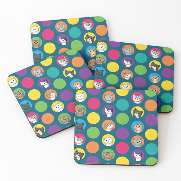 Item preview, Colourful Circle Cats on Dark Teal designed and sold by doodlecats.
