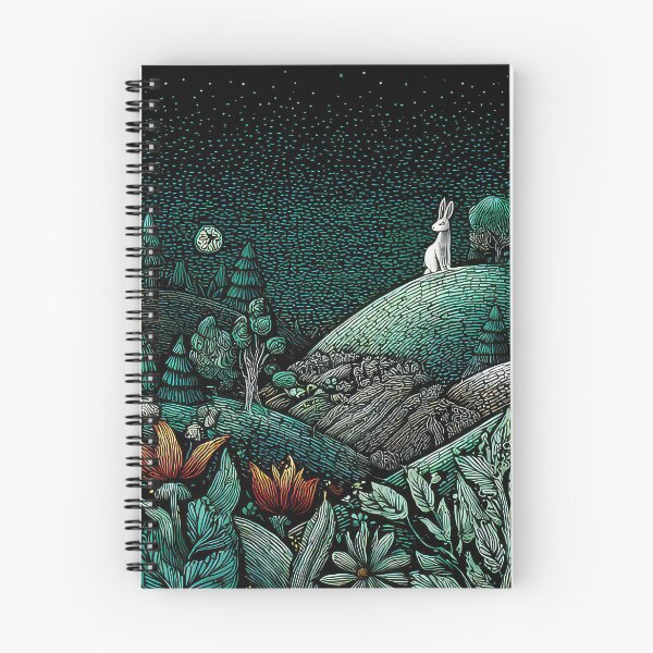 Item preview, White Hares on Mountain at night wood cut designed and sold by thewandswant.