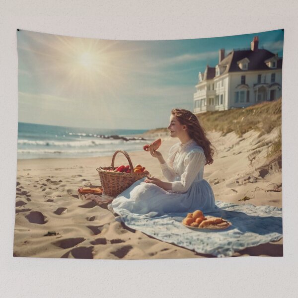 Item preview, Victorian Woman Picnic on the Beach Ocean View designed and sold by BlareBlare.