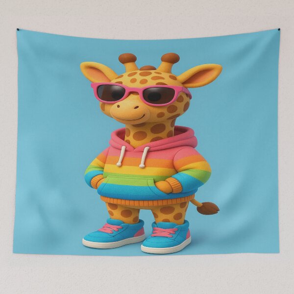 Item preview, Adorable 3D Cartoon Giraffe in Rainbow Hoodie and Sneakers designed and sold by Alexzonartshop.