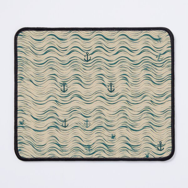 Item preview, beige and turquoise, geometric wave patterns with anchor icons spaced evenly, clean and structured, vector seamless pattern ,vector pattern, 8k, Ultra clear picture quality, vector pattern designed and sold by thewandswant.