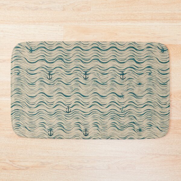Item preview, beige and turquoise, geometric wave patterns with anchor icons spaced evenly, clean and structured, vector seamless pattern ,vector pattern, 8k, Ultra clear picture quality, vector pattern designed and sold by thewandswant.