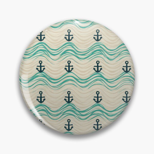 Item preview, beige and turquoise, geometric wave patterns with anchor icons spaced evenly, clean and structured, vector seamless pattern ,vector pattern, 8k, Ultra clear picture quality, vector pattern designed and sold by thewandswant.