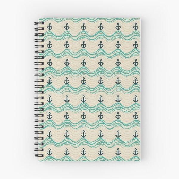 Item preview, beige and turquoise, geometric wave patterns with anchor icons spaced evenly, clean and structured, vector seamless pattern ,vector pattern, 8k, Ultra clear picture quality, vector pattern designed and sold by thewandswant.