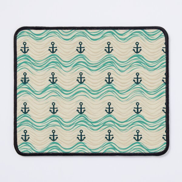 Item preview, beige and turquoise, geometric wave patterns with anchor icons spaced evenly, clean and structured, vector seamless pattern ,vector pattern, 8k, Ultra clear picture quality, vector pattern designed and sold by thewandswant.