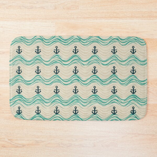 Item preview, beige and turquoise, geometric wave patterns with anchor icons spaced evenly, clean and structured, vector seamless pattern ,vector pattern, 8k, Ultra clear picture quality, vector pattern designed and sold by thewandswant.