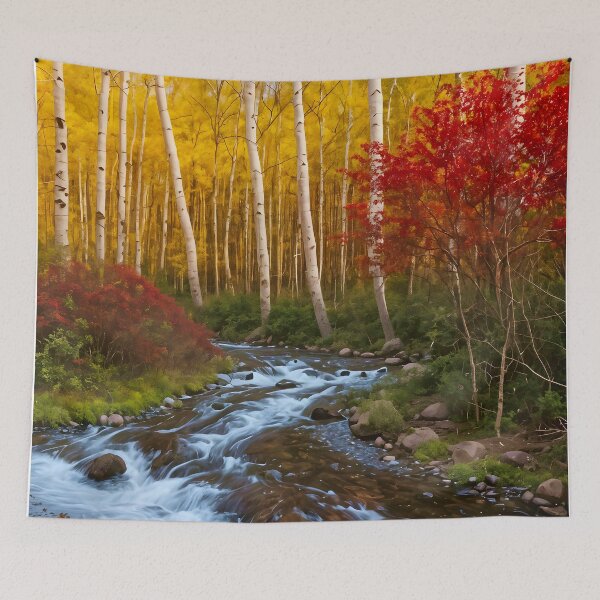 Item preview, Autumn Stream Through Birch Forest designed and sold by Ink Art Design.
