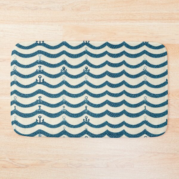 Item preview, beige and turquoise, geometric wave patterns with anchor icons spaced evenly, clean and structured, vector seamless pattern ,vector pattern, 8k, Ultra clear picture quality, vector pattern designed and sold by thewandswant.