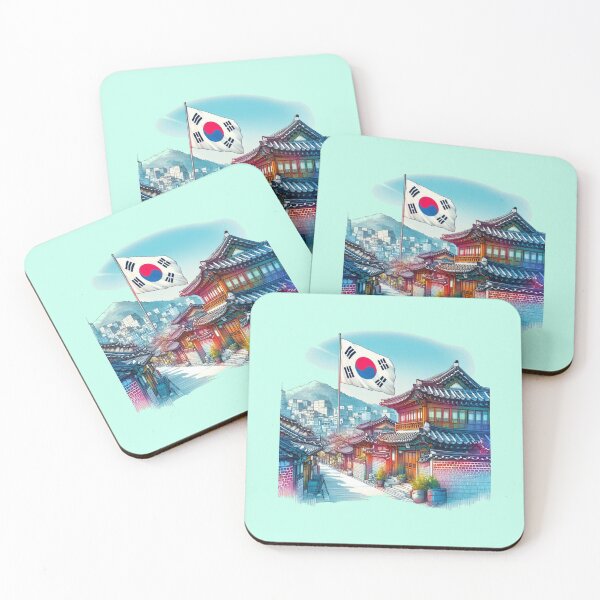 Item preview, Bukchon Hanok Village 3D Full Color Sketch with Korean Flag.   designed and sold by PaintMeWorld.