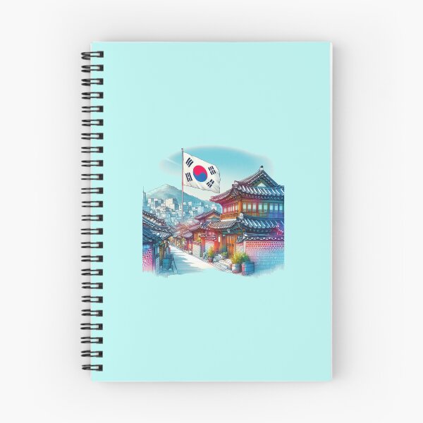 Item preview, Bukchon Hanok Village 3D Full Color Sketch with Korean Flag.   designed and sold by PaintMeWorld.