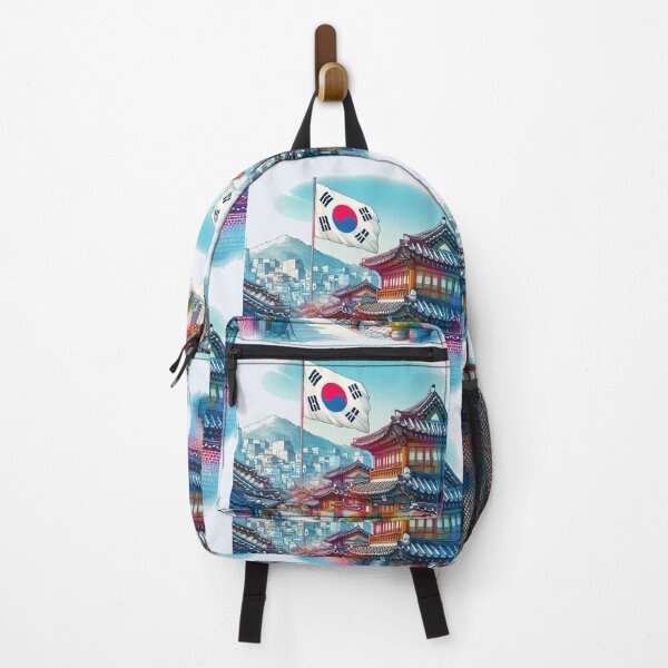 Item preview, Bukchon Hanok Village 3D Full Color Sketch with Korean Flag.   designed and sold by PaintMeWorld.