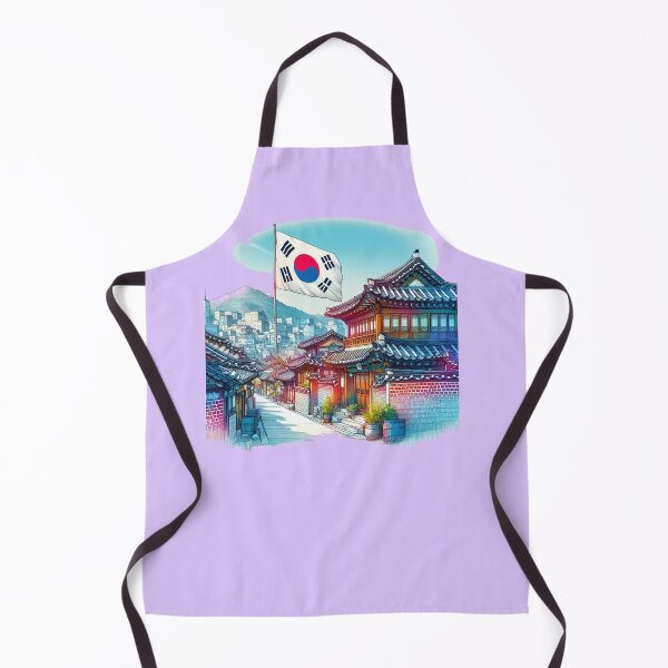 Item preview, Bukchon Hanok Village 3D Full Color Sketch with Korean Flag. designed and sold by PaintMeWorld.