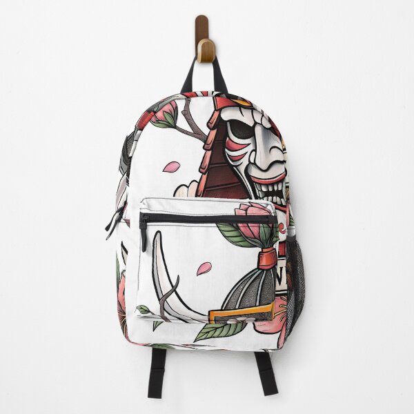 Item preview, Brave Spirit – Neo-Traditional Samurai Mask with Cherry Blossoms designed and sold by FlowingInkArt.