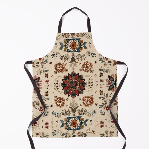 Item preview, folk art-inspired patterns, including flowers and geometric shapes in earthy tones on a cream background, with a vintage look and boho style. Highly detailed, flat illustration in a vintage style. designed and sold by thewandswant.