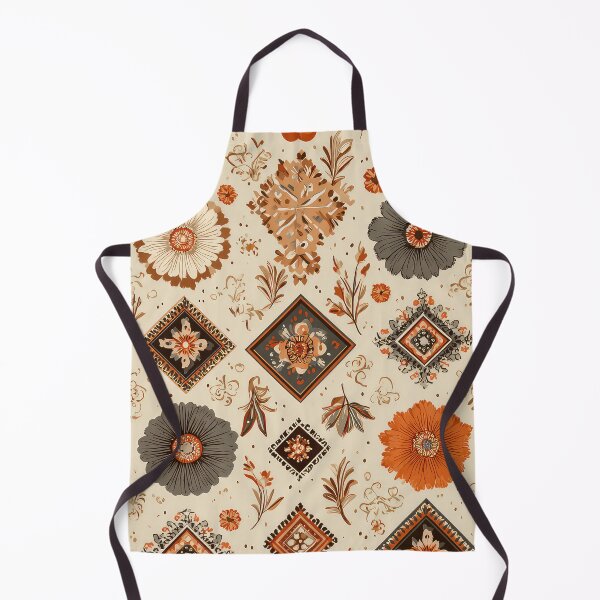 Item preview, folk art-inspired patterns, including flowers and geometric shapes in earthy tones on a cream background, with a vintage look and boho style. Highly detailed, flat illustration in a vintage style. designed and sold by thewandswant.