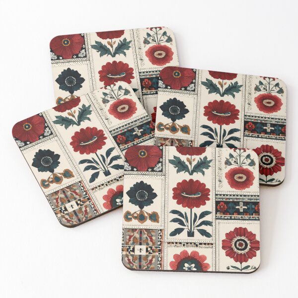 Item preview, folk art-inspired patterns, including flowers and geometric shapes in earthy tones on a cream background, with a vintage look and boho style. Highly detailed, flat illustration in a vintage style. designed and sold by thewandswant.