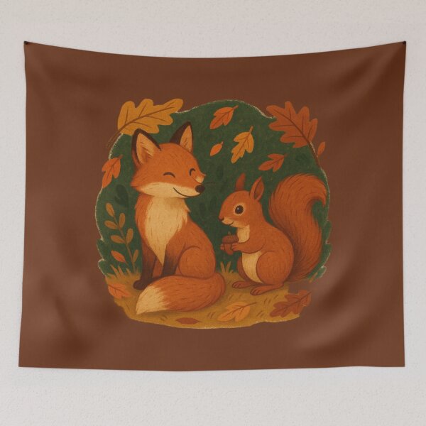 Item preview, Autumn Fox and Squirrel Illustration – Cozy Woodland Animals designed and sold by hiraum.