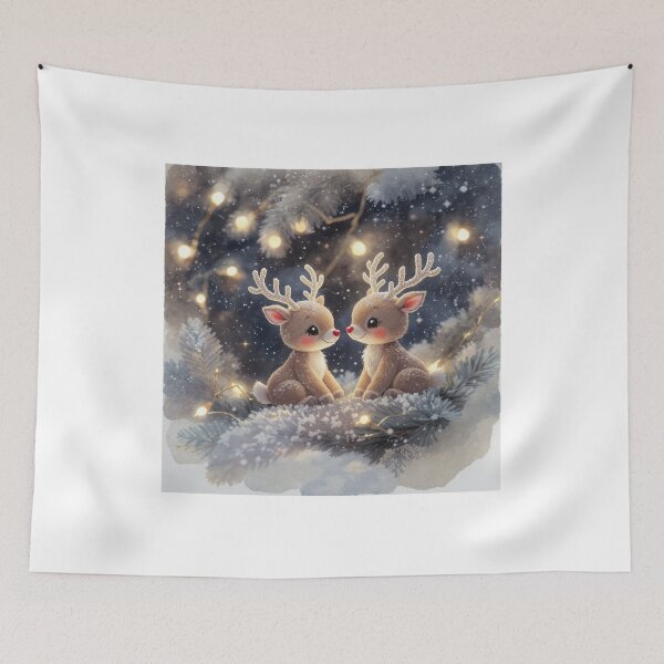 Item preview, Two Mini Reindeer Ornaments on Snowy Branch Cute Winter Christmas Scene designed and sold by acceleratorhams.