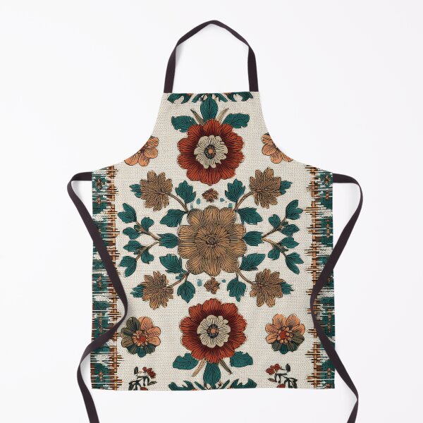 Item preview, folk art-inspired patterns, including flowers and geometric shapes in earthy tones on a cream background, with a vintage look and boho style. Highly detailed, flat illustration in a vintage style. designed and sold by thewandswant.