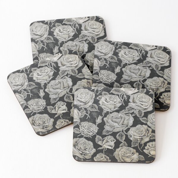 Item preview, black and silver metallic engraving of roses  designed and sold by thewandswant.