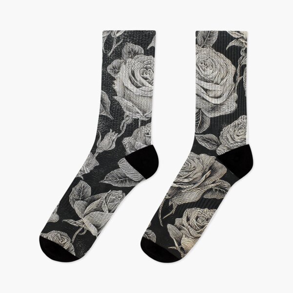 Item preview, black and silver metallic engraving of roses  designed and sold by thewandswant.