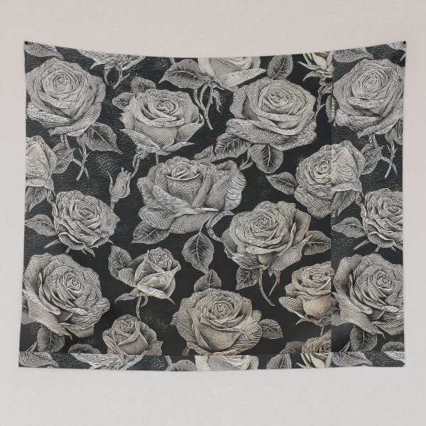 Item preview, black and silver metallic engraving of roses  designed and sold by thewandswant.