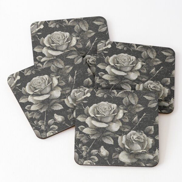 Item preview, black silver metallic, engraving of roses  designed and sold by thewandswant.