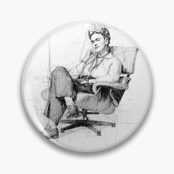 Item preview, B&W Sketch Frida Kahlo in Eames Lounge chair designed and sold by Giantheed.