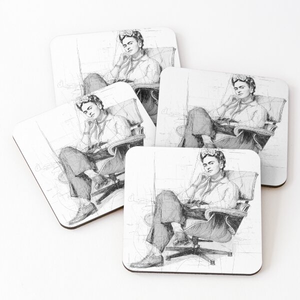 Item preview, B&W Sketch Frida Kahlo in Eames Lounge chair designed and sold by Giantheed.