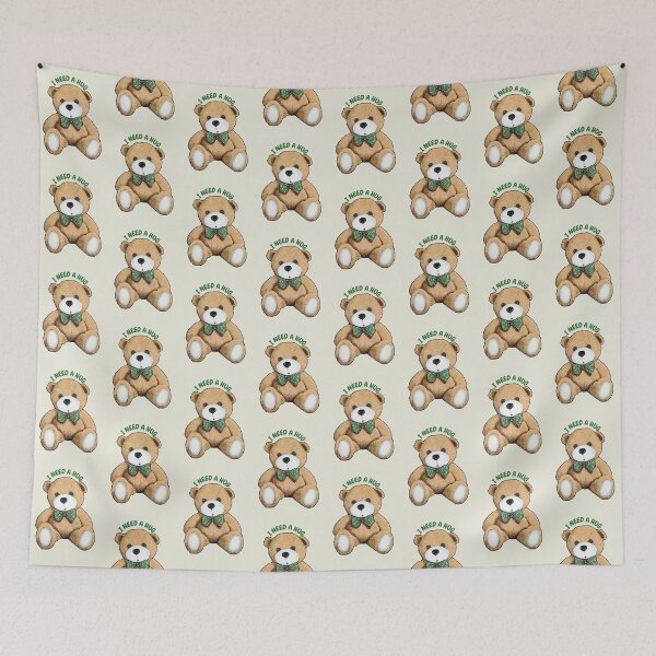 Item preview, I Need a HUG, with Cute Sad Teddy Bear Wearing a Bow Tie designed and sold by JoyfulWhimsy.