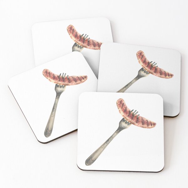 Item preview, Sausage on a fork. Food realistic hand drawn watercolor design designed and sold by BartolArt.