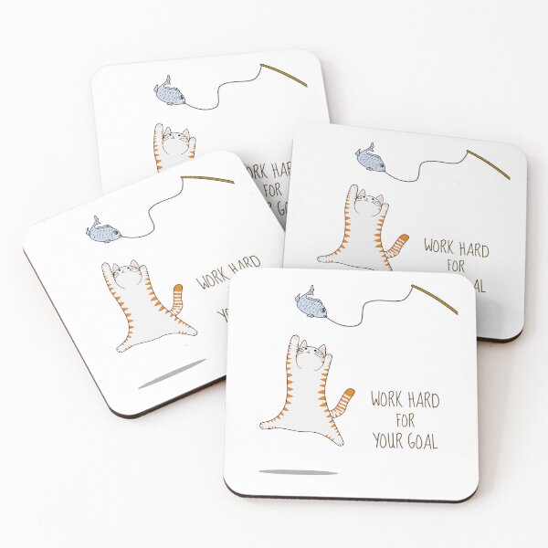 Item preview, Funny White Cat Takes the Bait, Work Hard for Your Goal, Minimalist Motivational Art Gift designed and sold by JWSmile.