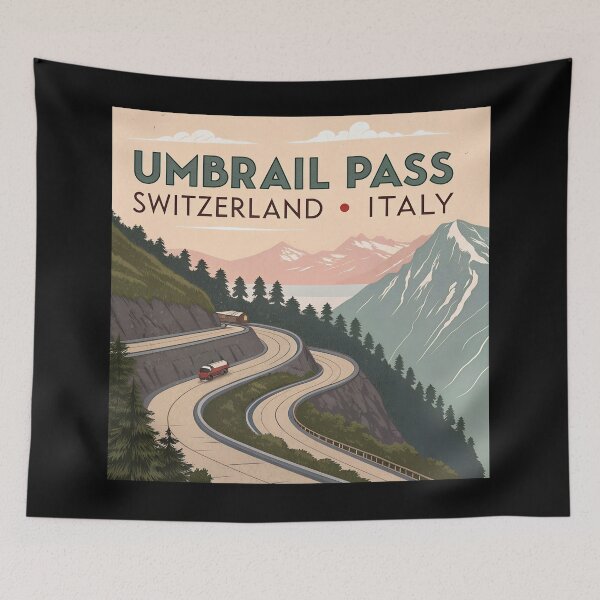 Item preview, Umbrail Pass Art Deco Travel Poster – Vintage Switzerland Italy Alpine Design designed and sold by VividOrganica.