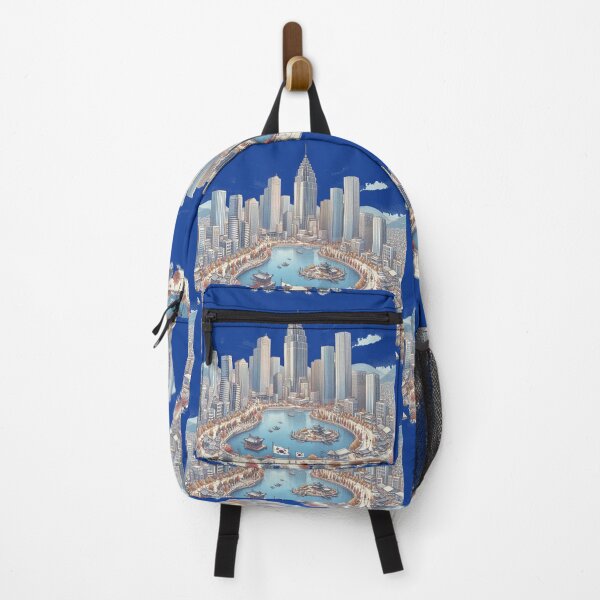 Item preview, Sokcho Lake 3D Panorama with Skyscrapers and Taegeukgi, designed and sold by PaintMeWorld.
