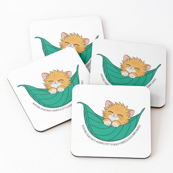 Item preview, Orange Tabby Nap in a Leaf, Kids Choice Minimalist Art with ‘Nature Does Not Hurry’ Quote designed and sold by JWSmile.