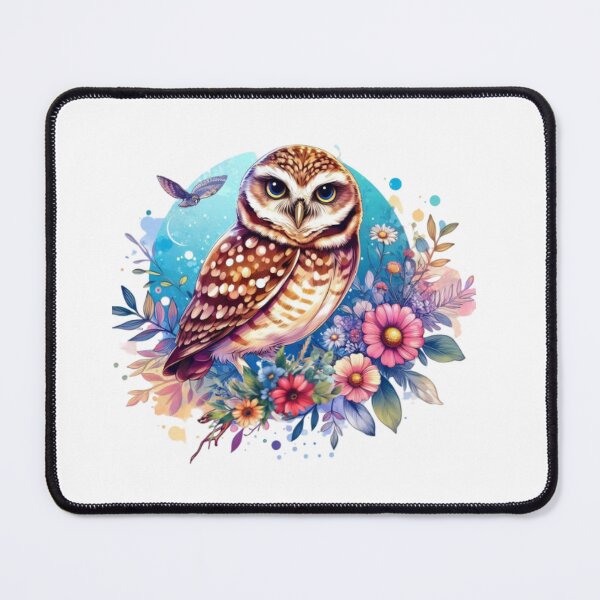 Item preview, A cute, lovely, stylish, and curious burrowing owl with colorful leaves and flowers around. designed and sold by Marcoshop10.