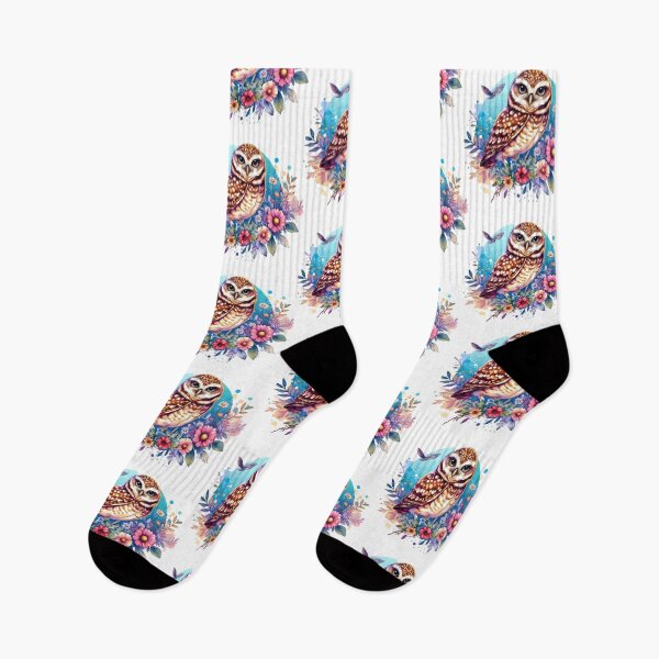 Item preview, A cute, lovely, stylish, and curious burrowing owl with colorful leaves and flowers around. designed and sold by Marcoshop10.