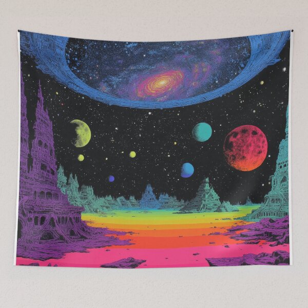 Item preview, Retro Sci-Fi Alien World | Cosmic Blacklight Poster | Ancient Ruins & Planets designed and sold by BlissxPals.
