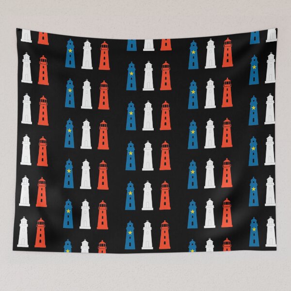 Item preview, Acadian Flag Lighthouses Maritime Blue, White & Red Lighthouses for L'Acadie designed and sold by TheTrendsDesk.